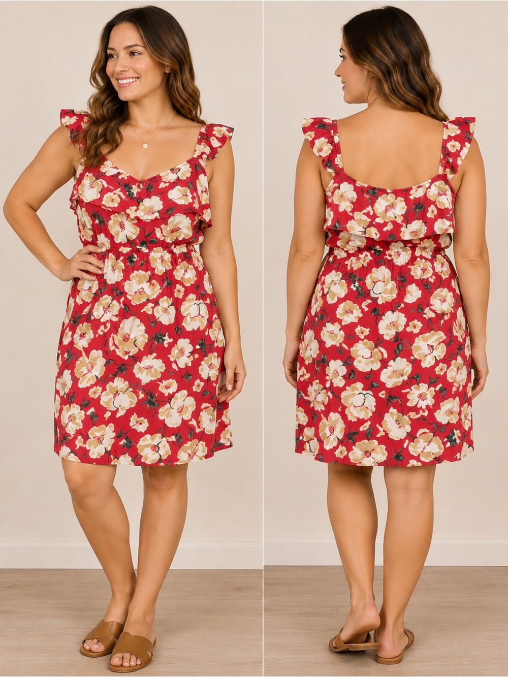 Joe Fresh Red Floral Ruffle Dress Medium